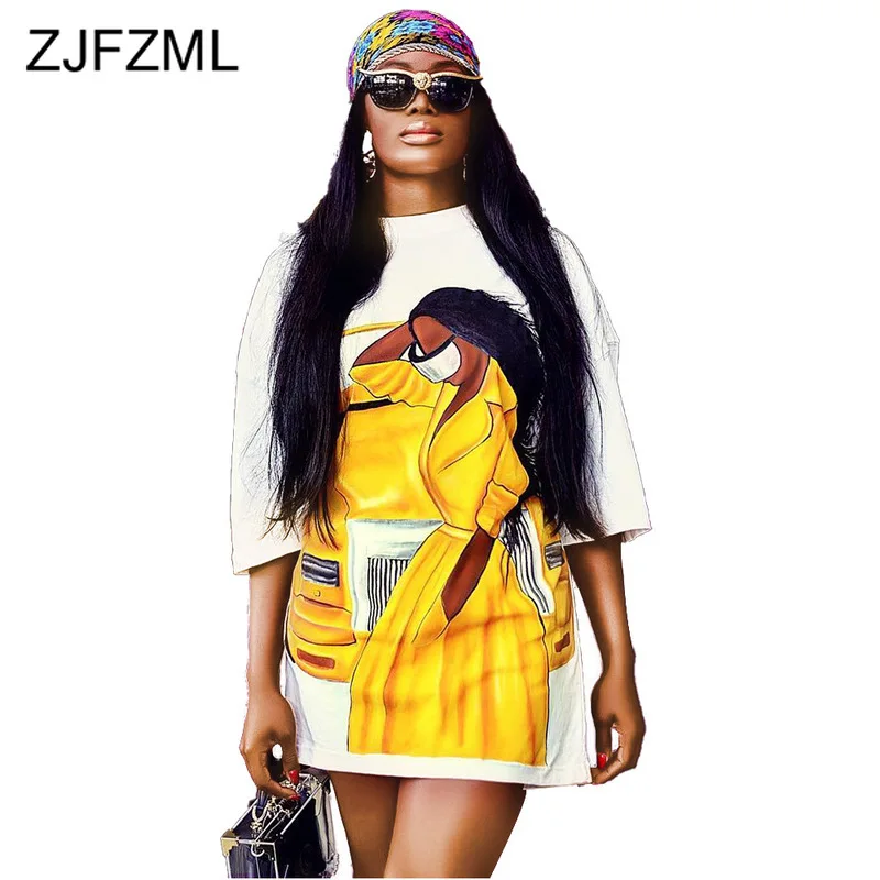 

Printed Plus Size Tshirt Dress Women Half Sleeve Loose Causal Dress Summer Round Neck Sexy White Cotton Mini Dress Streetwear