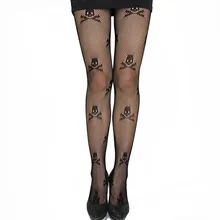 1 pc sexy ficar até a coxa alta collants fishnet malha crânio impressão punk estiramento meia-calça para mulher acessórios