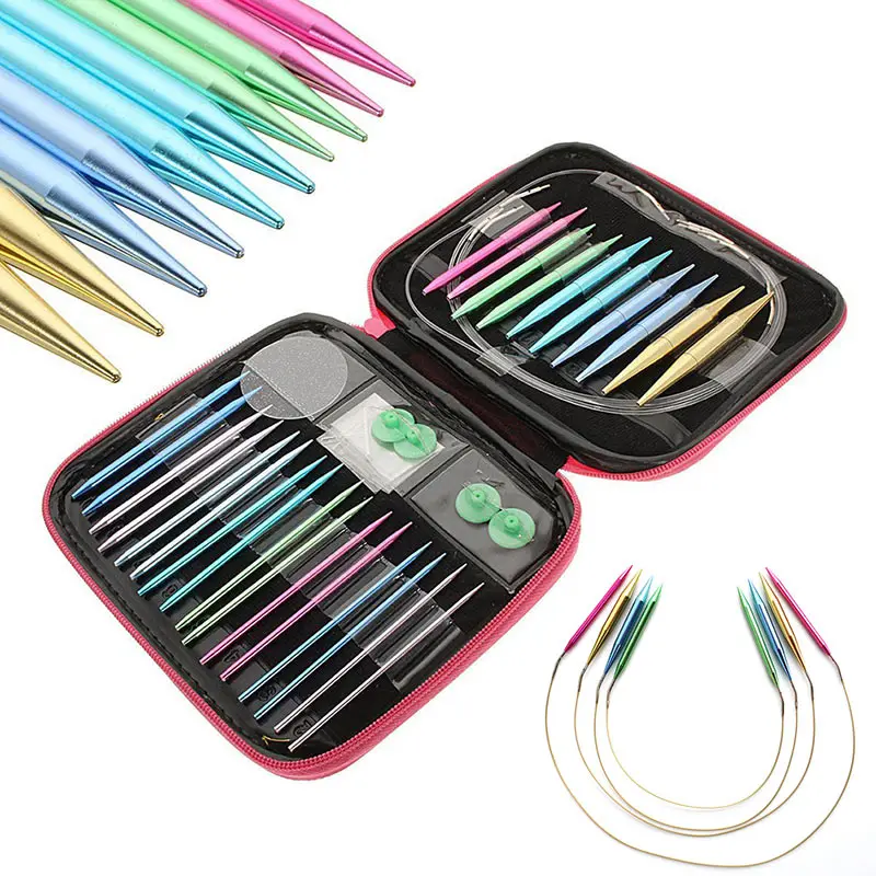 

13 Sizes/Set Needle Arts DIY Interchangeable Aluminum Circular Knitting Needle Sets 2.75mm-10mm LXY9 DE17