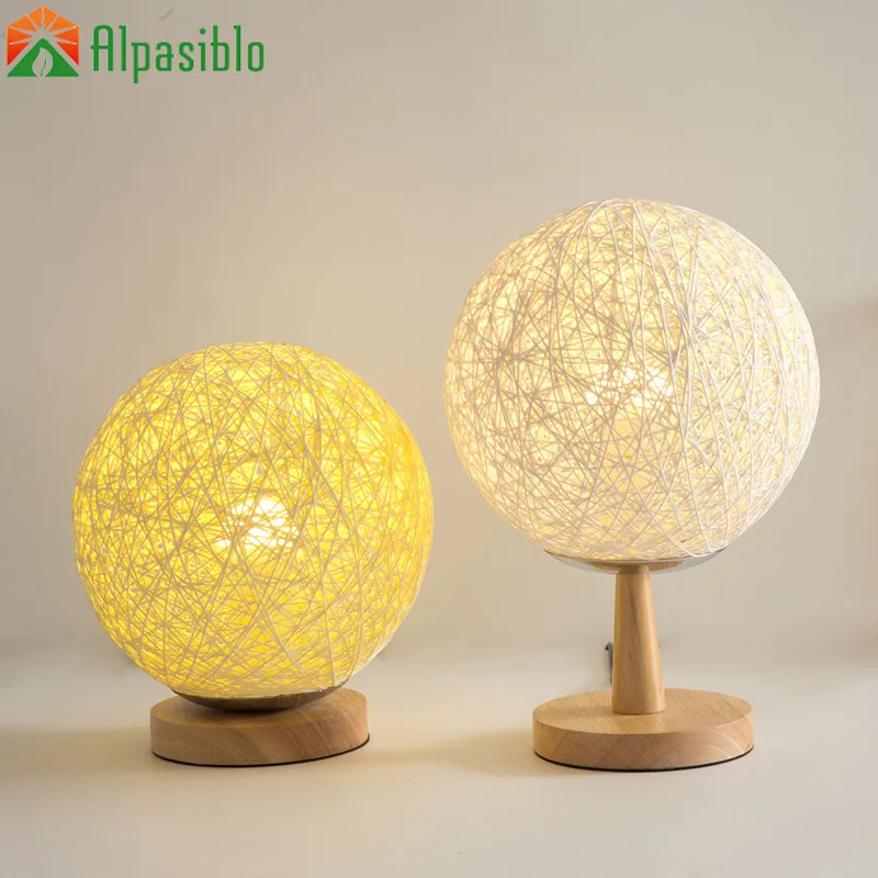 

Led night Table light Creative Study modern Wicker rattan Table lamp Birthday gift bedside room solid wood decoration Lighting