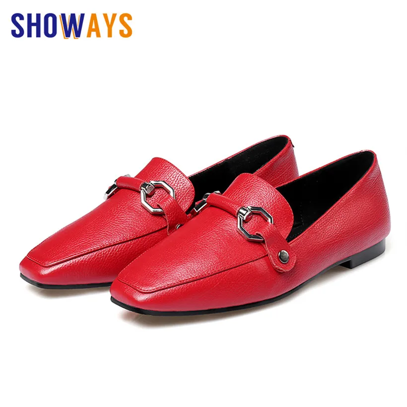 

2019 Vintage Women Chain Loafers Soft PU Leather Square Toe Flats Red Casual Office Ladies British Mocassins Slip-on Dress Shoes