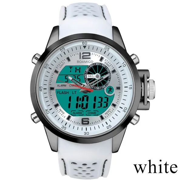 Спорт BOAMIGO бренд Для мужчин спортивные часы военные кварцевые часы Аналоговые цифровой светодиодный часы 30 м Водонепроницаемый наручные часы Relogio Masculino - Цвет: white no box