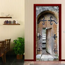 3D китайские ретро деревянные наклейки на дверь, креативные Декоративные наклейки для дома, водонепроницаемые обои для ремонта, 77x200 см, новинка