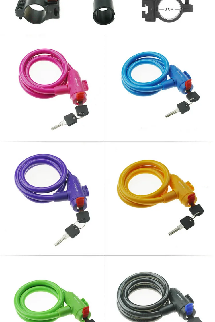 100cm Best Bike Lock Durable Steel Cable Bicycle Locks 6 Colors Anti-theft Lock ABS Cover + 2 Keys Cycling Accessories Low Price (6)