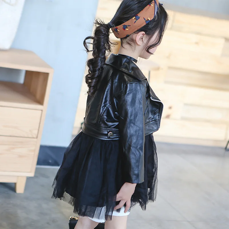 Г. Осенне-зимняя популярная детская куртка из искусственной кожи модная короткая мотоциклетная кожаная куртка на молнии с платьем для детей от 2 до 7 лет
