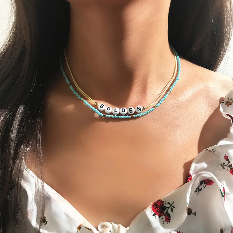 

Fashion Tiny Dainty Initial Metal Letter Choker Beads Necklace for Women Pendant Collar Jewelry Gift
