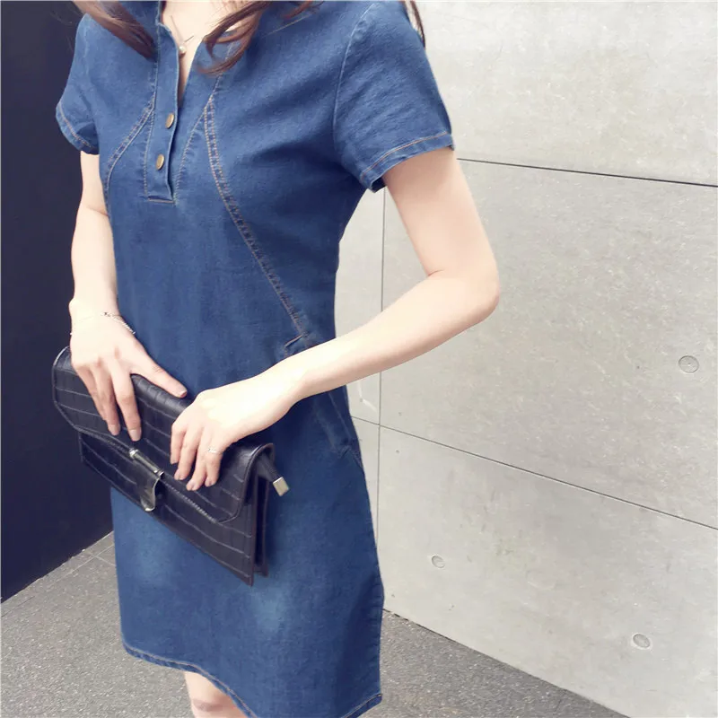 Размера плюс платья для женщин Летнее джинсовое платье Harajuku женское повседневное джинсовое платье с карманом AH743