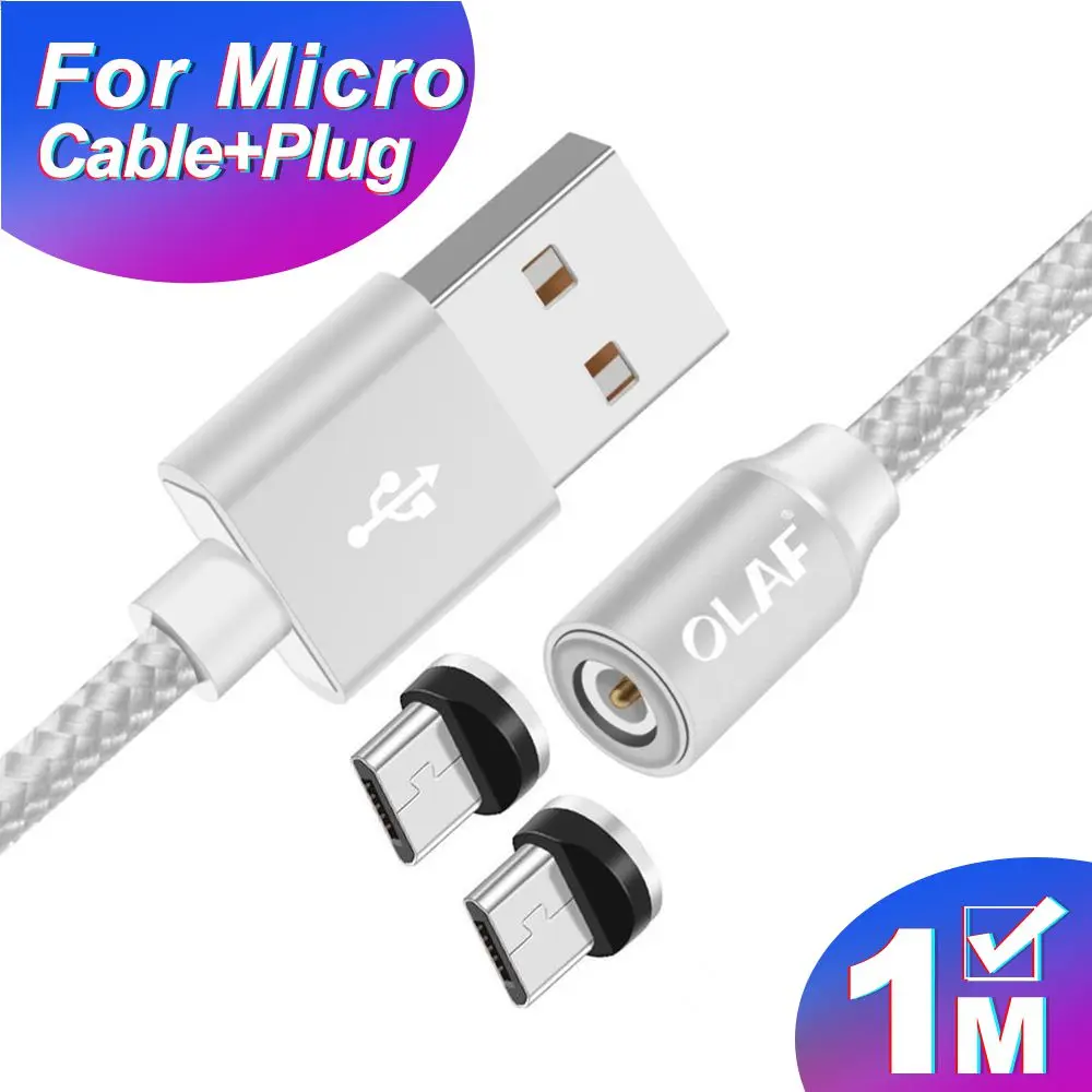 Магнитный Micro USB кабель OLAF 2A Зарядка 1 м 2 м светодиодный магнитный кабель для зарядки и передачи данных для Xiaomi 4X huawei P8 Lite samsung A5 J5 J7 - Цвет: Cable With 2 Plug