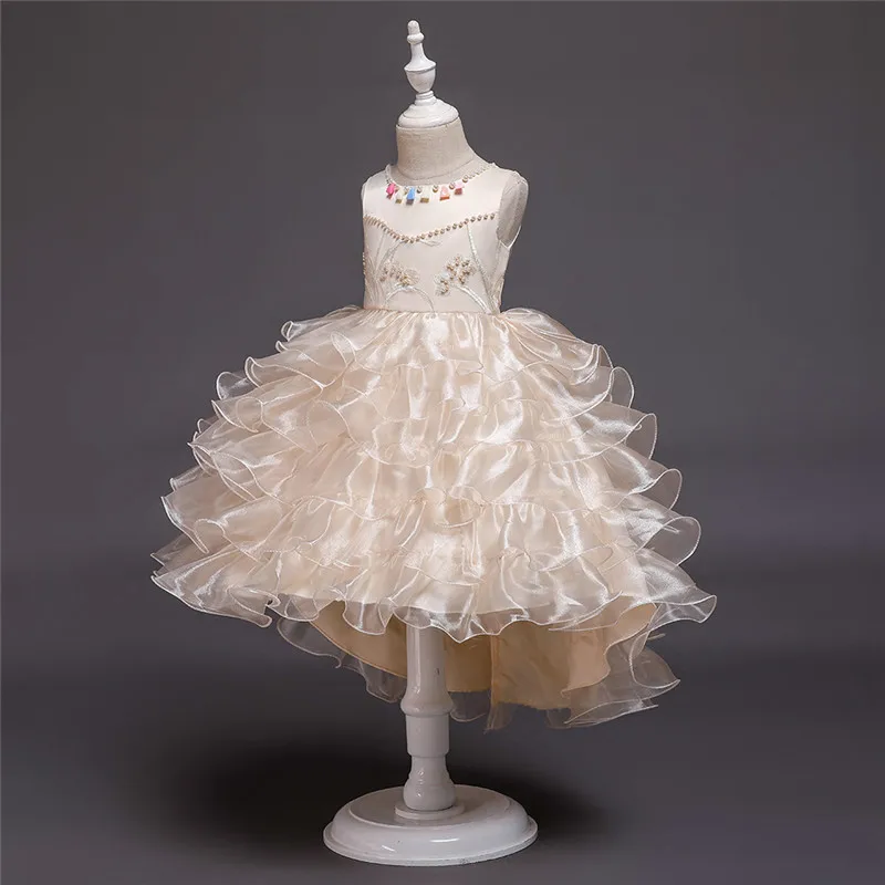 Летняя одежда для детей вечерние платья принцессы с цветочным рисунком для девочек детское кружевное платье для дня рождения, свадьбы, подростков платье-пачка для маленьких девочек возрастом от 3 до 14 лет - Цвет: champagne