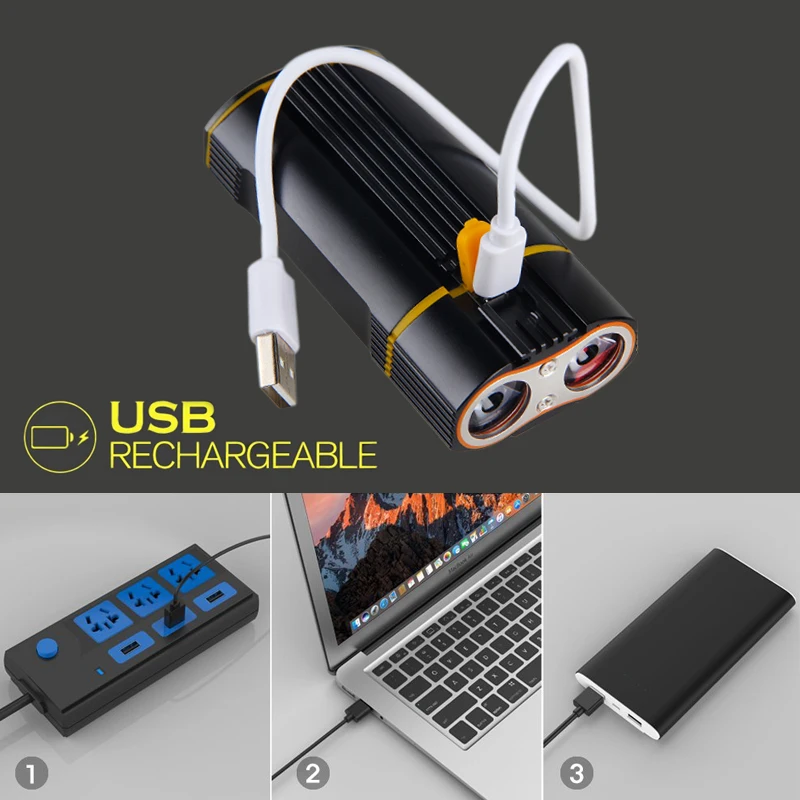 Clearance USB Rechargeable Handlebar Headlight 6000LM Front Bike Light 2X XM-L2 LED Lamp Built-in 6000mAh Battery for Cycling 3