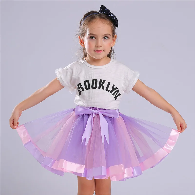 Cute Pink Purple Princess Tutu Skirt 3-8 Years Girls Kids Party Ball Gown Skirts Children Mini Pettiskirt For Dance Clothings