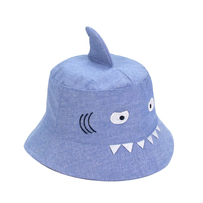 Cartoon Shark Baby Hat Fashion Denim Boys Bucket Hat Cowboy Baby Sun Cap Autumn Kids Fisher Hat For Girls Baby Boys Clothing (6)
