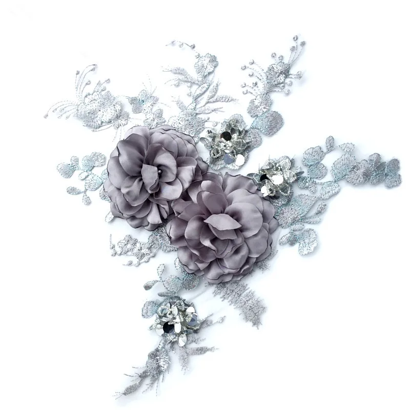 1 шт. серый цветок ручной работы большой цветок стерео кружево ткань патч орнамент для Аппликации Аксессуары для одежды
