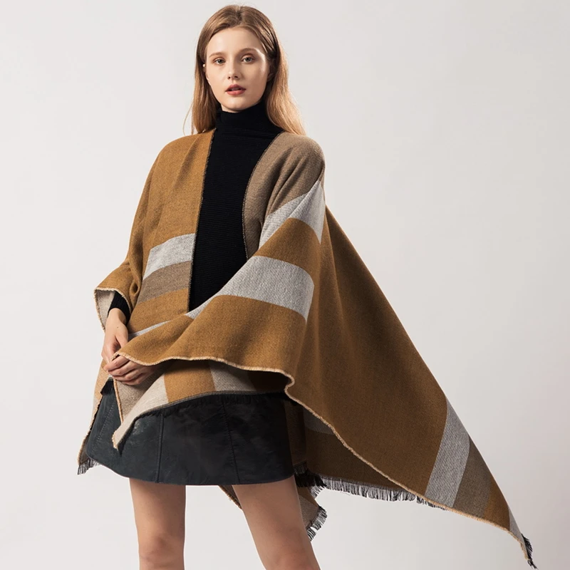 

Solid Simple Ponchos Women Winter Scarf Blanket Brand Designer Shawls and Wraps Large Pashmina Geometric Striped Echarpe Cape