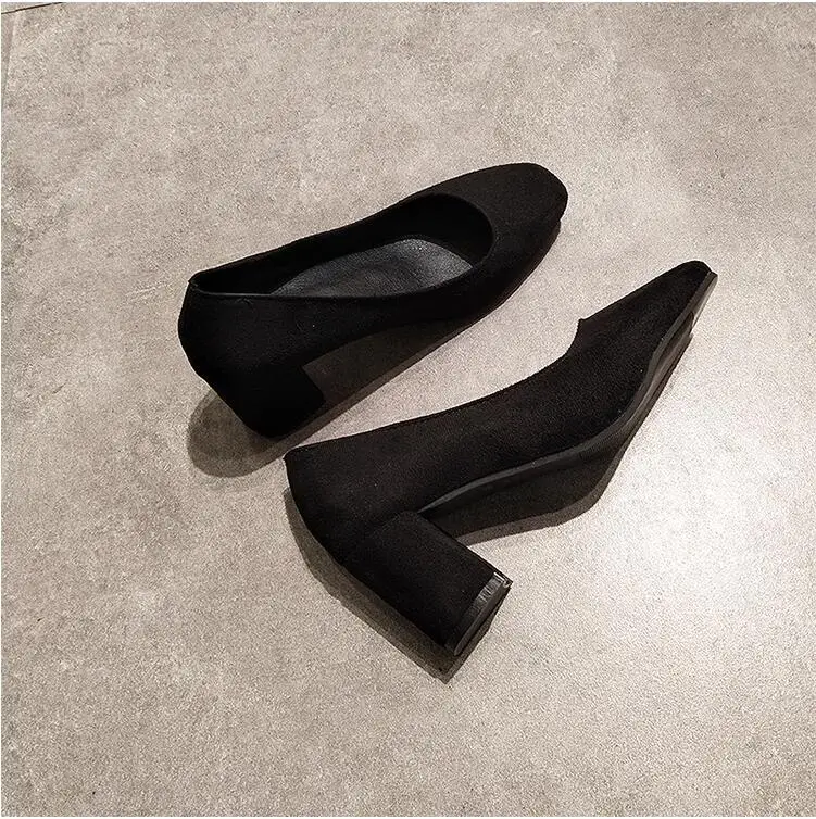 Décontracté Ol Carré Décontractés noir Pink Talons Printemps Med Talon Style Troupeau Sur Bureau Femmes 2019 Toe Automne Chunky Eoeodoit Escarpins Chaussures Slip 76P1WI