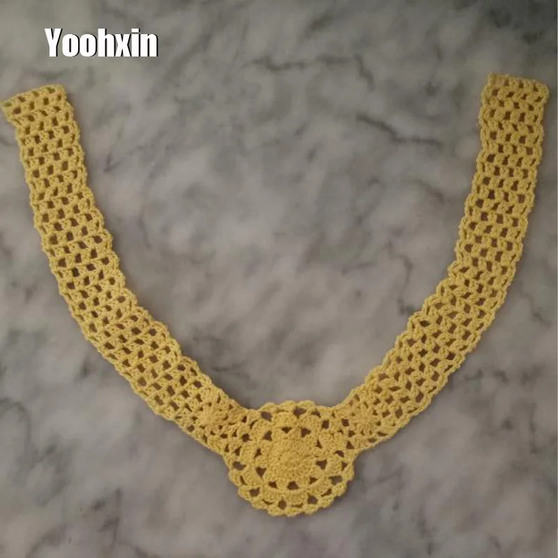 

Handmade yellow cotton crochet flower lace collar Fabric Sewing Applique DIY guipure dubai ribbon trim neckline wedding decor