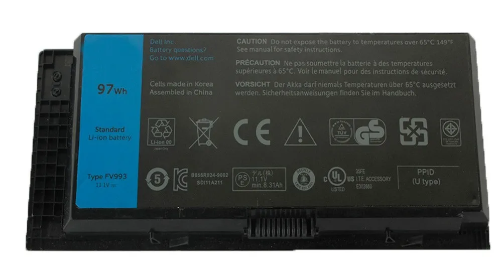 11,1 V 97WH ноутбук Батарея для Dell 0TN1K5DP FV993 PG6RC R7PND M6600 M4600 TN1K5