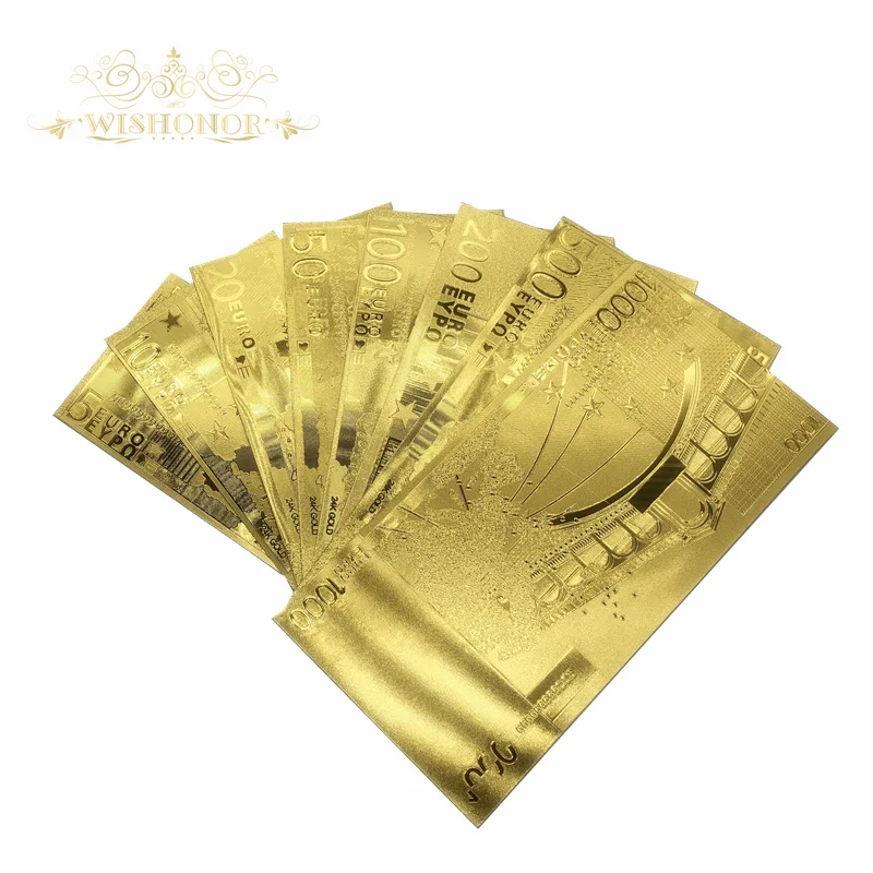 Wishonor 8 шт./лот евро банкноты 5 10 20 50 100 200 500 1000 золотые в позолоченной реплике для