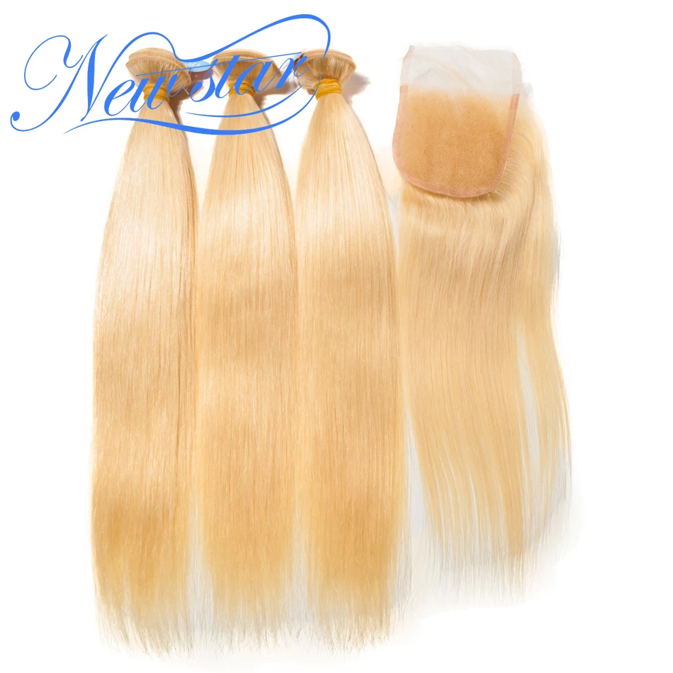 

New Star Hair 613 Straight Bundles With Closure 3Pcs Honey Blonde Remy Hair Extenions And Closure 100% Brazilian Human Hair Weft