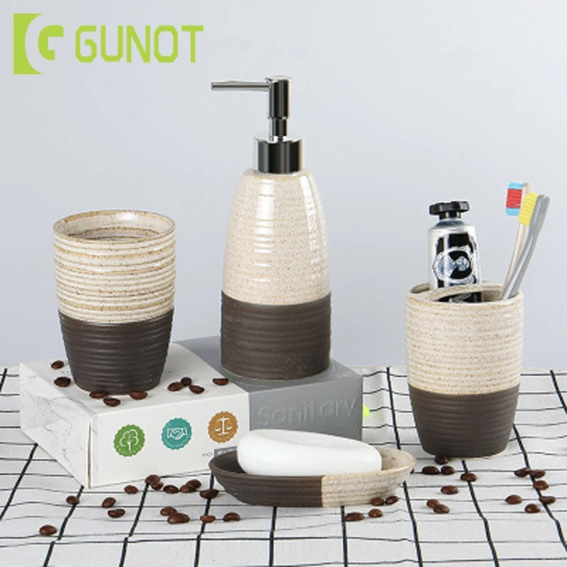 Gunot 4pcs Ceramic Bathroom Set Home Washing Products Soap Gunot 4pcs Ceramic Bathroom Set Home