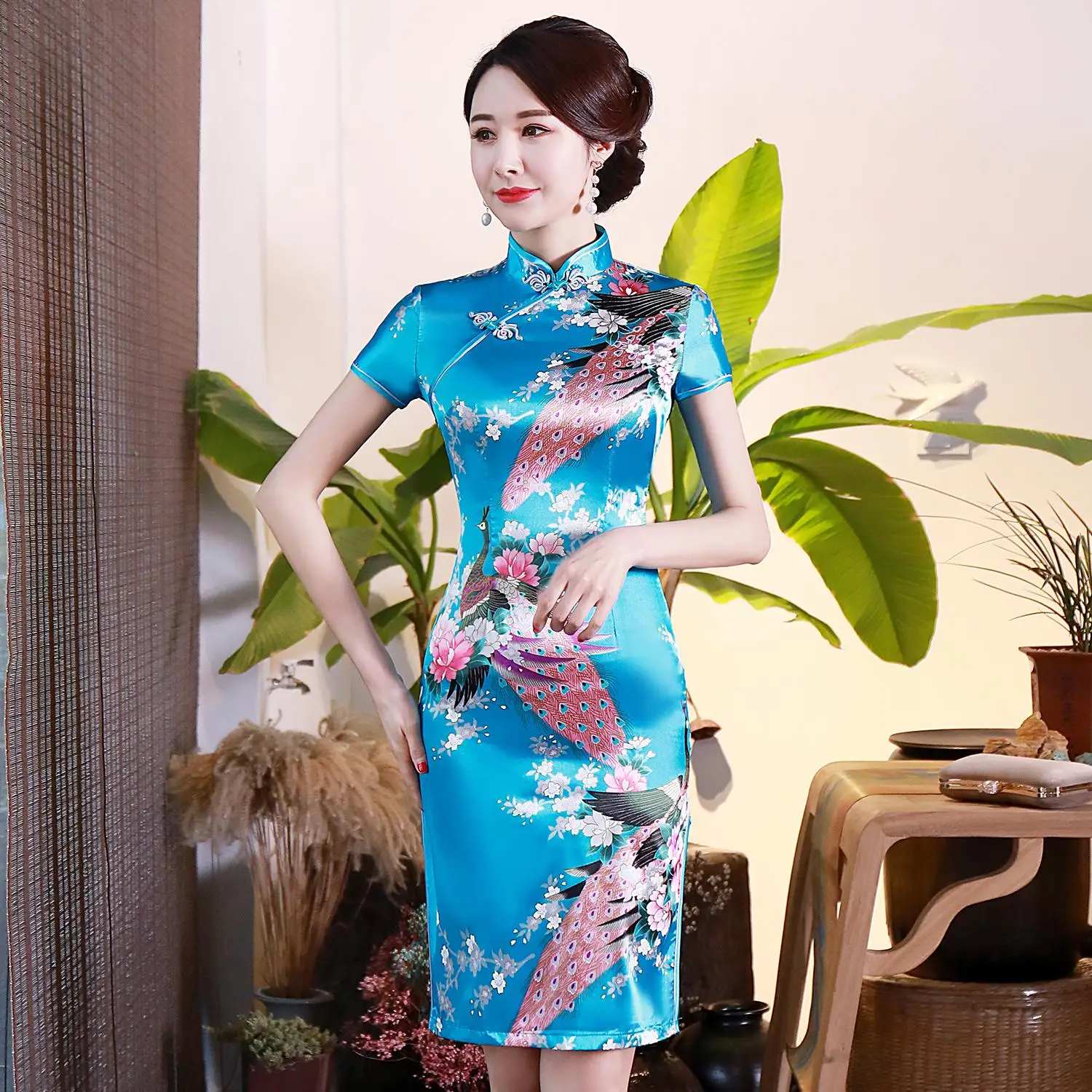 Черный цветочный принт женское короткое тонкое Cheongsam сексуальное китайское традиционное платье с высоким разрезом размера плюс вискоза Qipao Vestidos S-6XL - Цвет: Style F