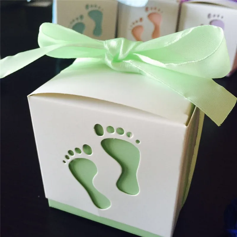 50 шт./лот Pterry Foot Laser Cut out Baby Shower Подарочная коробка для конфет подарочные коробки