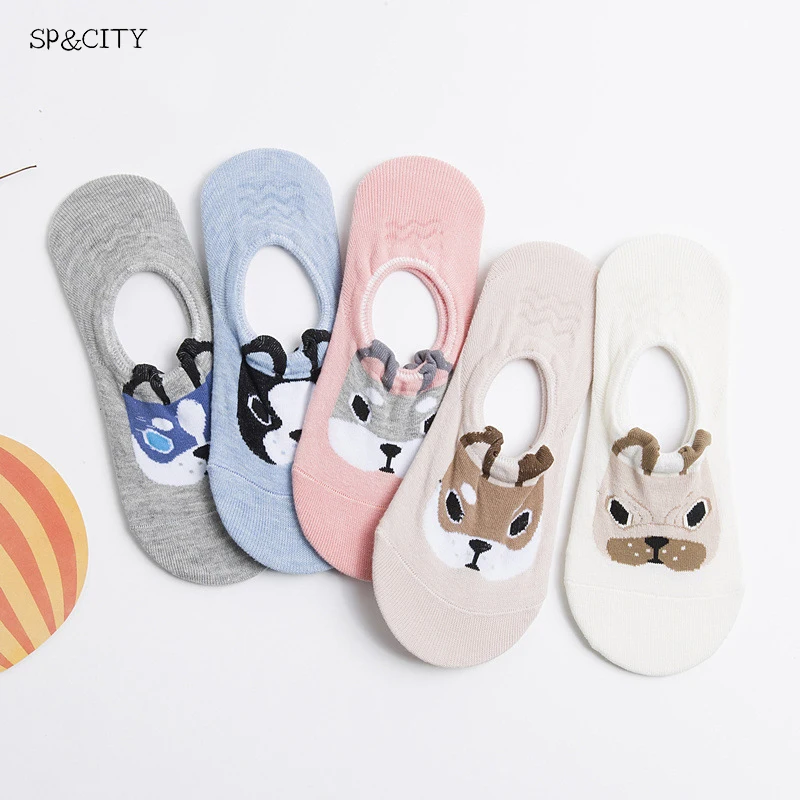 Хлопковые тапочки с рисунком мопса Женские тонкие носки башмачки модные