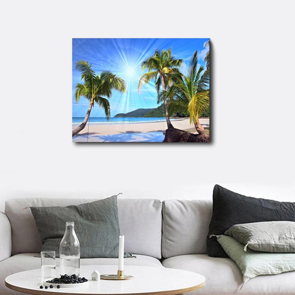 

Laeacco Tropical Wall Art Palm Trees Outside Posters and Prints Canvas Painting for Living Room Home Decor Painting on the Wall