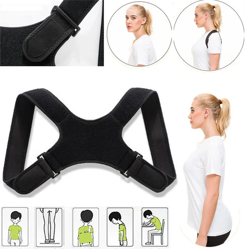 

Adjustable Neoprene Posture Corrector Medical Back Brace Black Injury Cover Back Protector Adult Kid Back Support Belt #289552