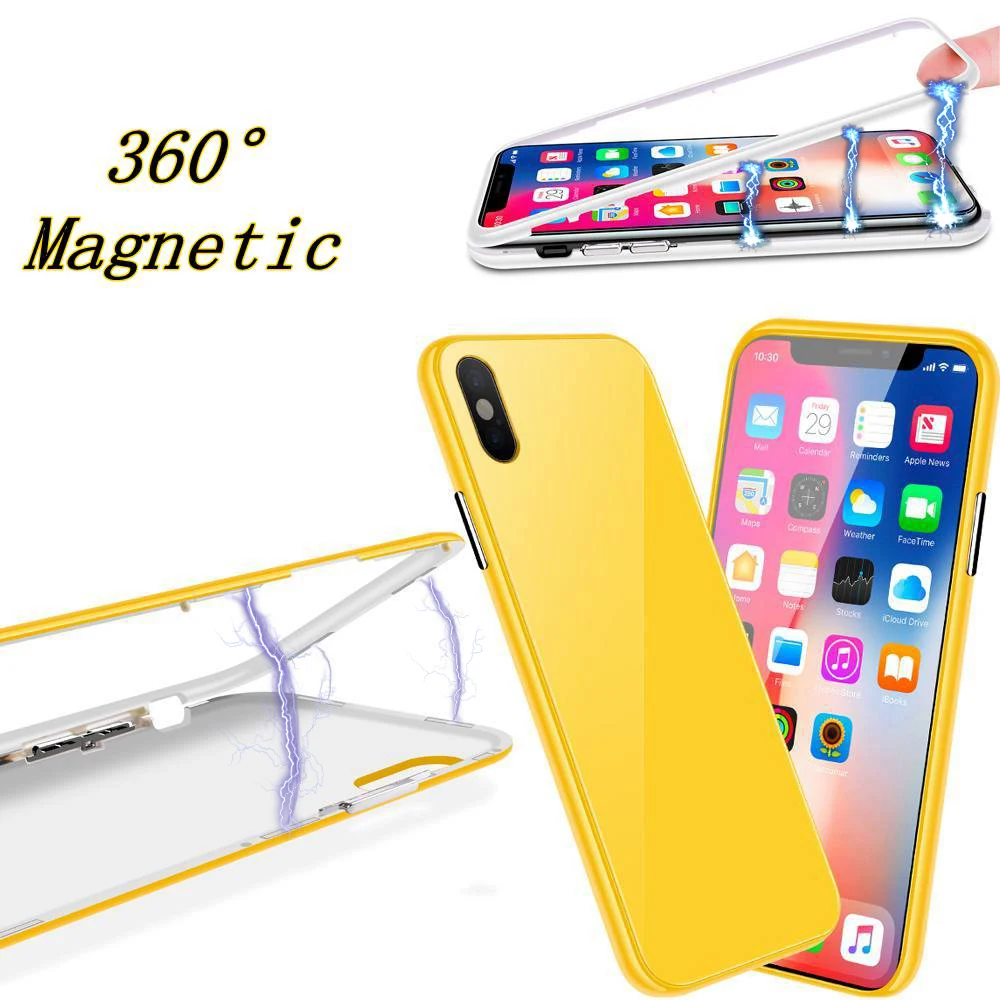 Магнитные поглощающие Чехлы 360 для iphone 8 plus X 10 глянцевый чехол 2 в 1 6 6s 7 Plus