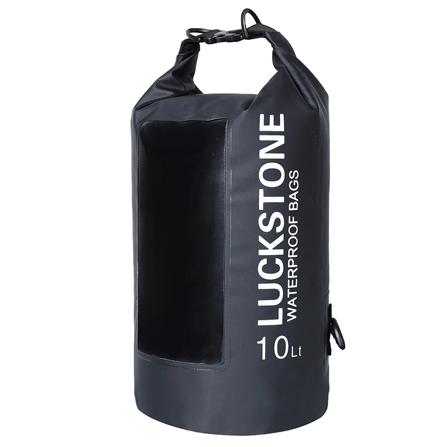 Красочные 5L/10L/20L водные виды спорта ПВХ Дрифт рюкзак прозрачное окно легкий Дайвинг плавающий сухой мешок Открытый водонепроницаемый - Цвет: Black