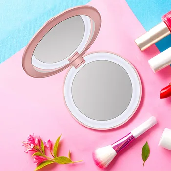

2019 Travel Makeup Mirror 5X/1X Magnification Mirror with LED Lights USB Rechargeable Mini Mirrors