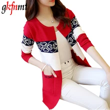 Women Cardigans Vintage Print Women Spring Autumn Medium-long Cardigan 2018 New Female Fashion Pocket Knitted Outerwear Sweater Women Cardigans Vintage Print Women Spring Autumn Medium-long Cardigan 2018 New Female Fashion Pocket Knitted Outerwear Sweater