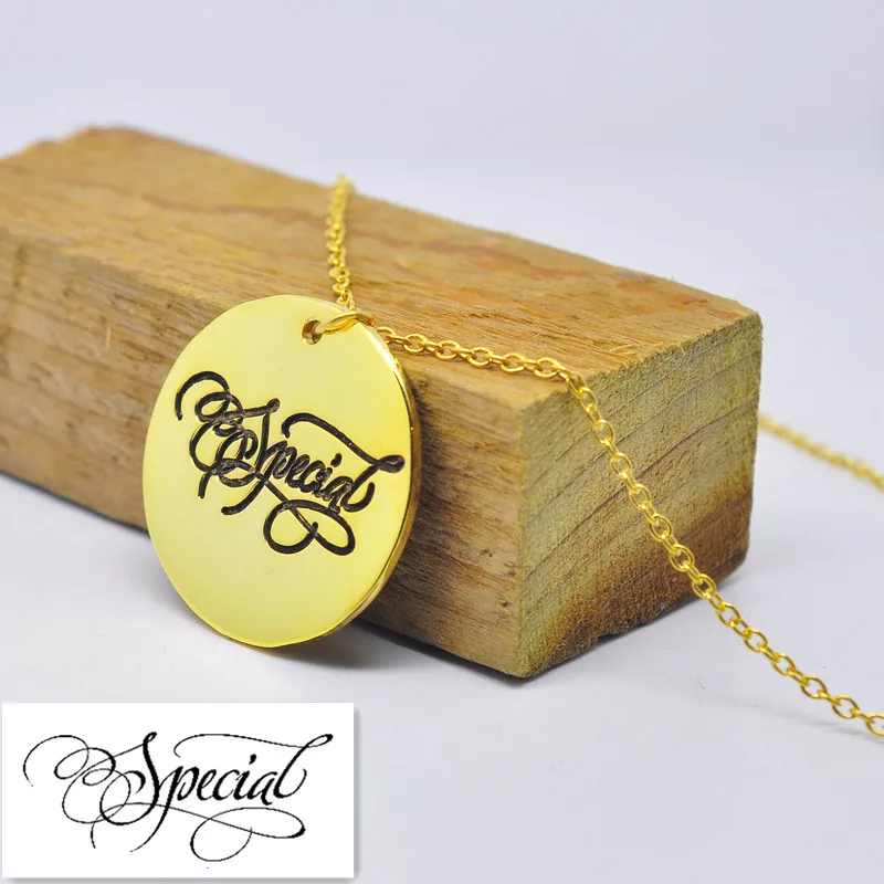 Wholesale Gold Disc Necklace Engraved Signature Personalized Hand Stamp