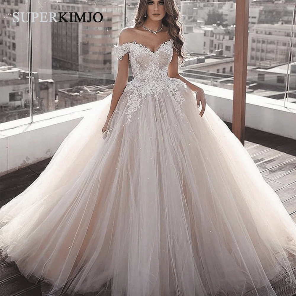 SuperKimJo кружево Аппликация Белый Свадебные платья Vestidos De Novia 2019 Кристаллы V средства ухода за кожей Шеи Элегантный свадебное платье в