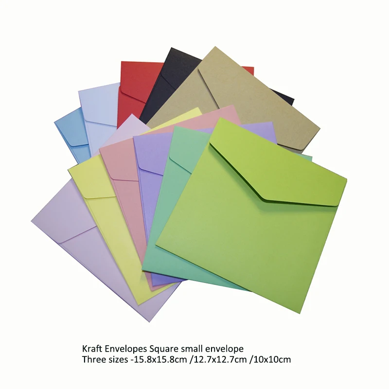 

50pcs 16x16/12.7 /10 cm Square kraft paper multicolor ordinary wedding invitation envelopes for postcard Wholesale free shipping