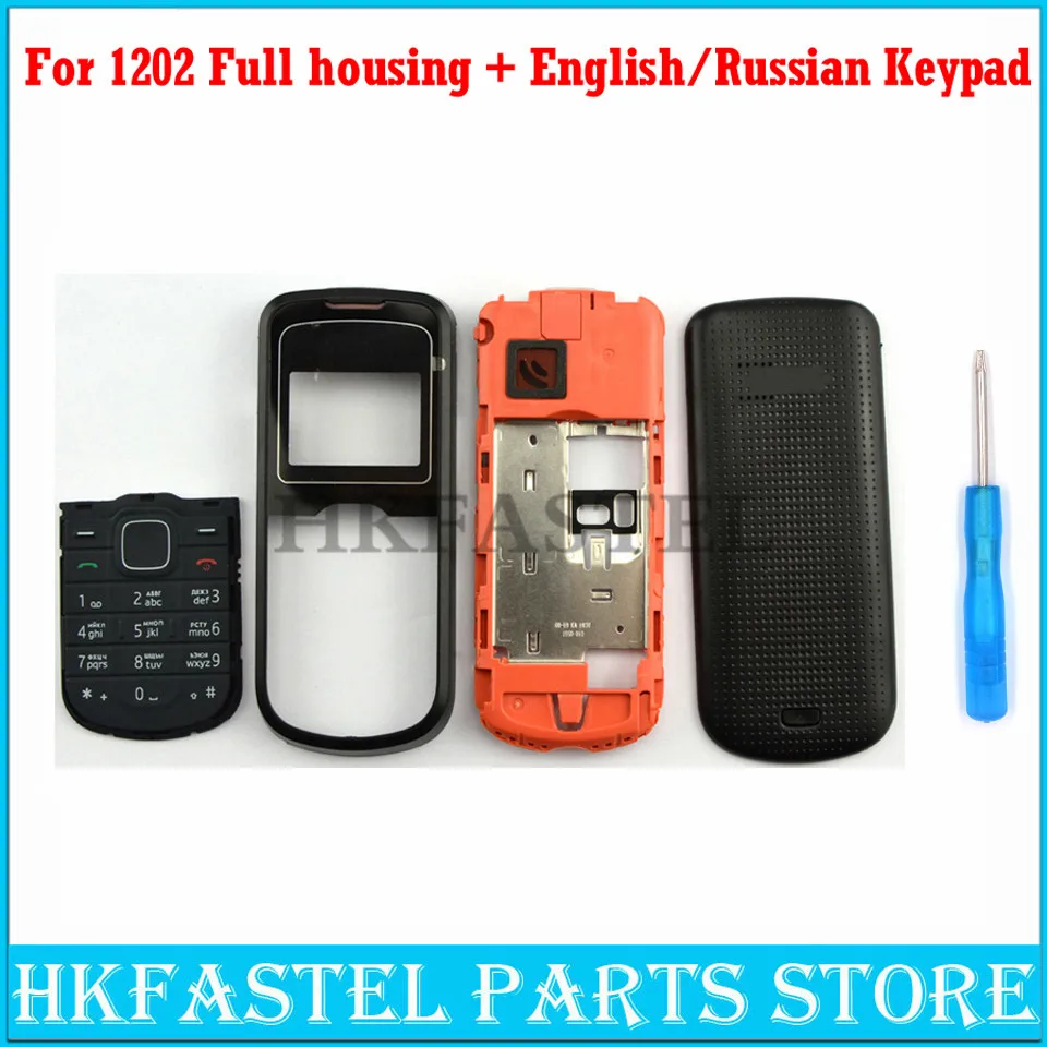 

HKFASTEL New High Quality Cover For Nokia 1202 Full Complete Mobile Phone housing cover case English Russian Arabic Keypad Tool