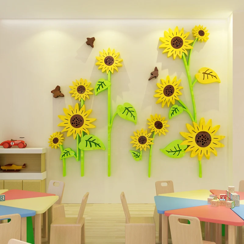 Sunflower kindergarten decoration wall stickers 3D acrylic classroom children's room wall