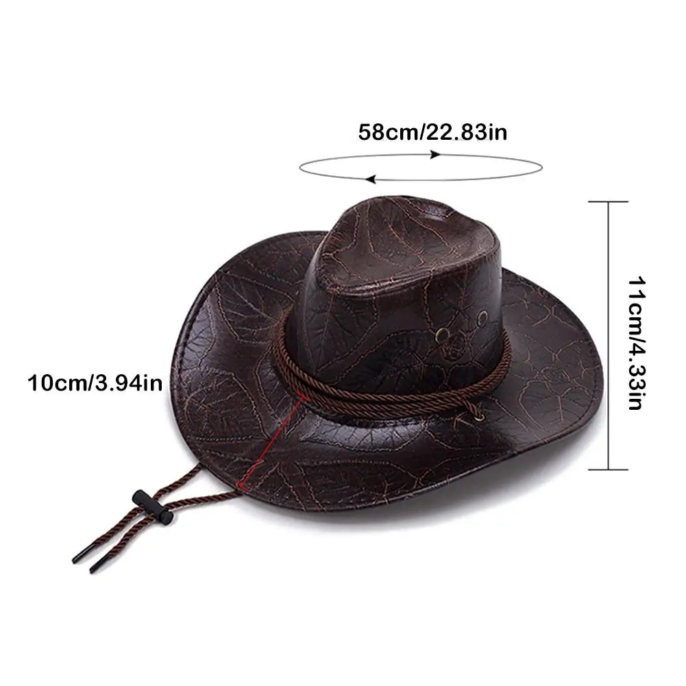 Western Cowboy Hat Leather Printed Faux Suede Three Ropes Along The Visor Men And Women Outdoor Hats Can Be Worn Ln All Seasons