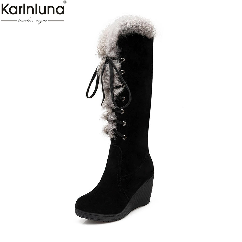 

Karinluna New Arrivals Dropship Wedge High Heels snow Boots Woman Shoes Platform warm plush russia Winter Shoes Woman Boots