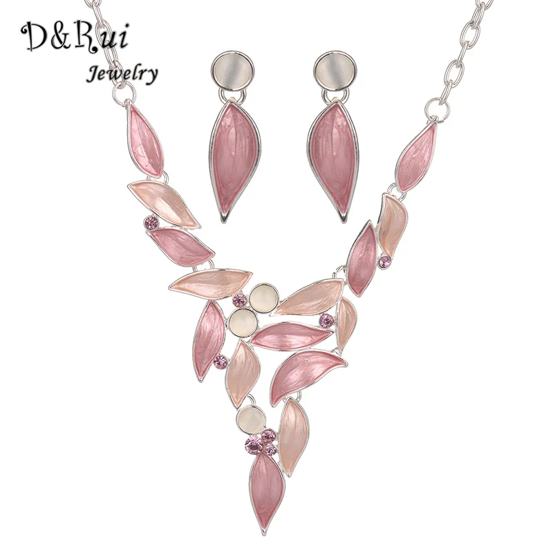 

Fashion Design Jewelry Sets Alloy Enamel Necklace+Drop Earrings Trendy Necklace Sets for Women Leaves Rhinestones Enamel Jewelry