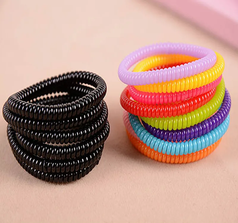 10Pcs/lLot Telephone Wire Line Cord Traceless Hair Ring Gum Colored