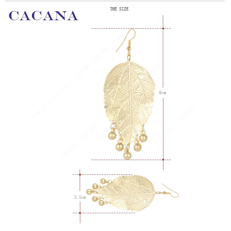 CACANA Dangle Long Earrings For Women Big Leaf With 5 Shining Balls Bijouterie Hot Sale No.A299 A300