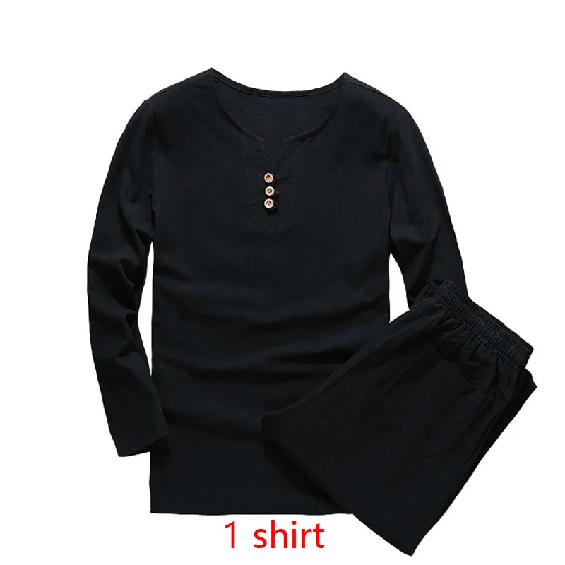 MFERLIER Демисезонный рубашка мужская 5XL 6XL 7XL 8XL 9XL 10XL Большие размеры Хлопок Лен Длинные рукава бюст 155 см Большие размеры мужские рубашки - Цвет: Black(1 shirt)