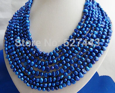 

Wholesale fast 8strands 6mm Blue Baroque Freshwater Pearl Necklace AAA