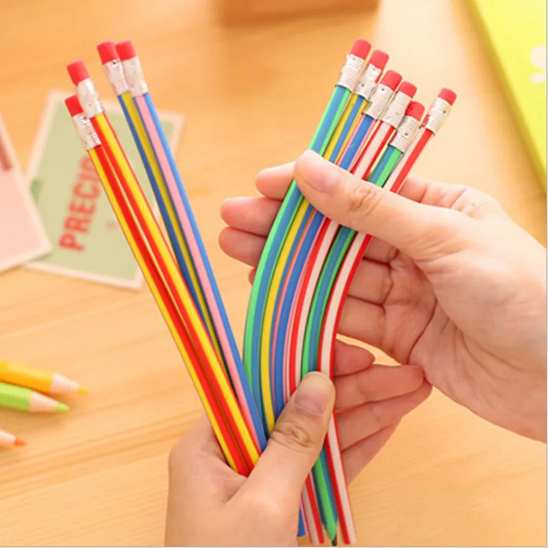 5Pcs/Lot Colorful Funny Flexible Soft Pencils With Eraser Standard