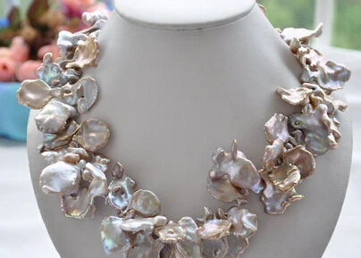 

FREE SHIPPING>>>@@ AS4091 lamina LAVENDER BAROQUE KESHI REBORN PEARL NECKLACE