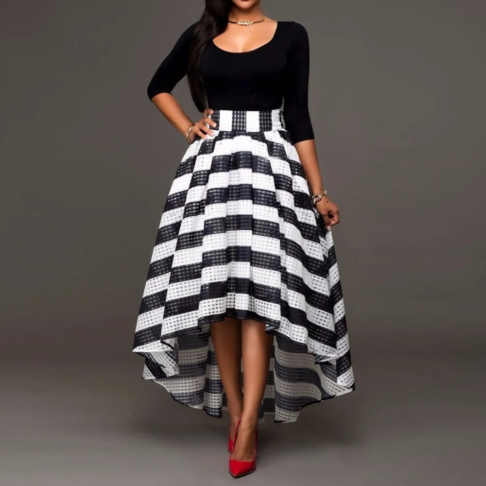 

Women'S Elegant Black Formal Party Cocktail Striped Dress Long Dress 2 Of Sets