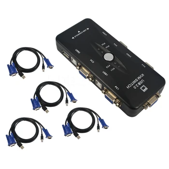 

USB KVM 4 Ports Selector VGA Print Auto Switch Moniter Box VGA Splitter V322 USB 2.0 KVM Switch With 4pcs VGA Cable