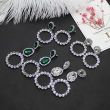 Европа и мода подиума темперамент флэш геометрические серьги инкрустированное зеленое кольцо серьги 705